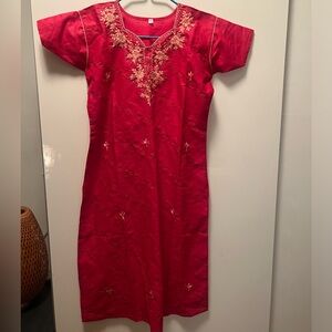 Red embroidery cotton dress size L Chinese new year
